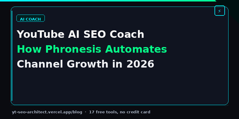Phronesis AI YouTube SEO Coach dashboard showing goal tracking and optimization proposals