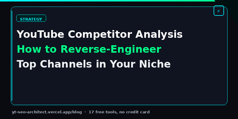 YouTube Competitor Analysis guide showing how to reverse-engineer top channels with tag extraction and keyword research