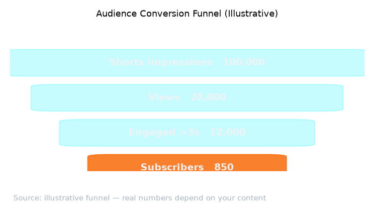 Audience conversion funnel from Shorts impressions to subscribers